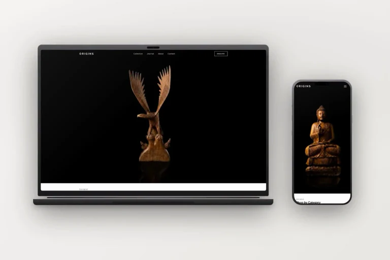 Origins NWC website catalog on desktop and mobile